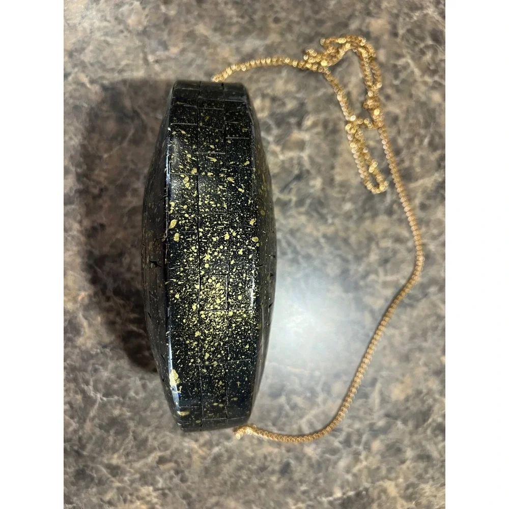 Ramla Handmade Black Gold Elegant Mosaic Tiled Crossbody Clutch Bag Art Deco